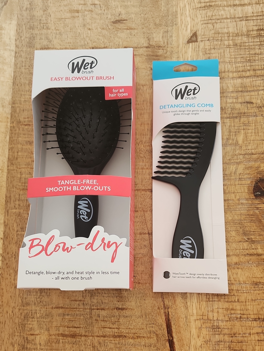 WET BRUSH Easy Blowout Brush and Detangling Comb Set of 2 Full Size Black